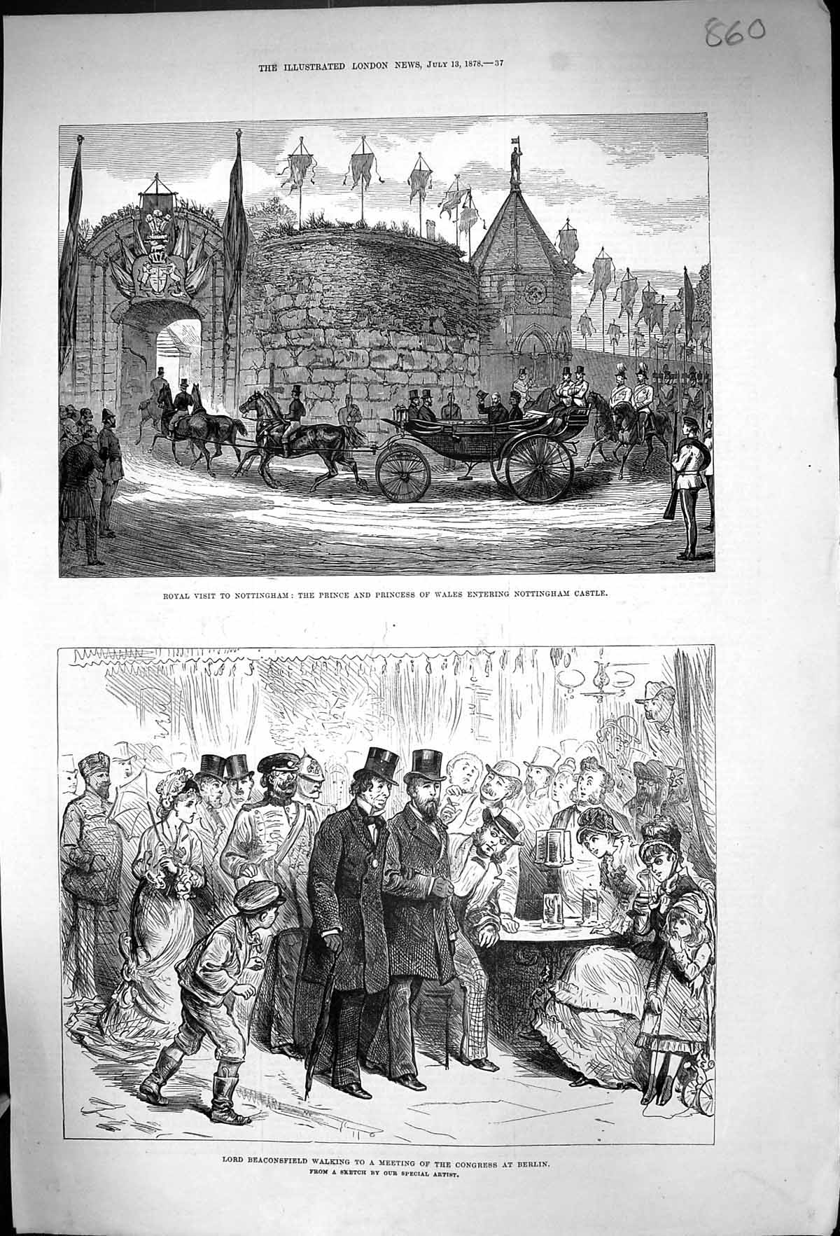 Old 1878 Prince Wales Nottingham Castle Lord Beaconsfield Congress Be Victorian