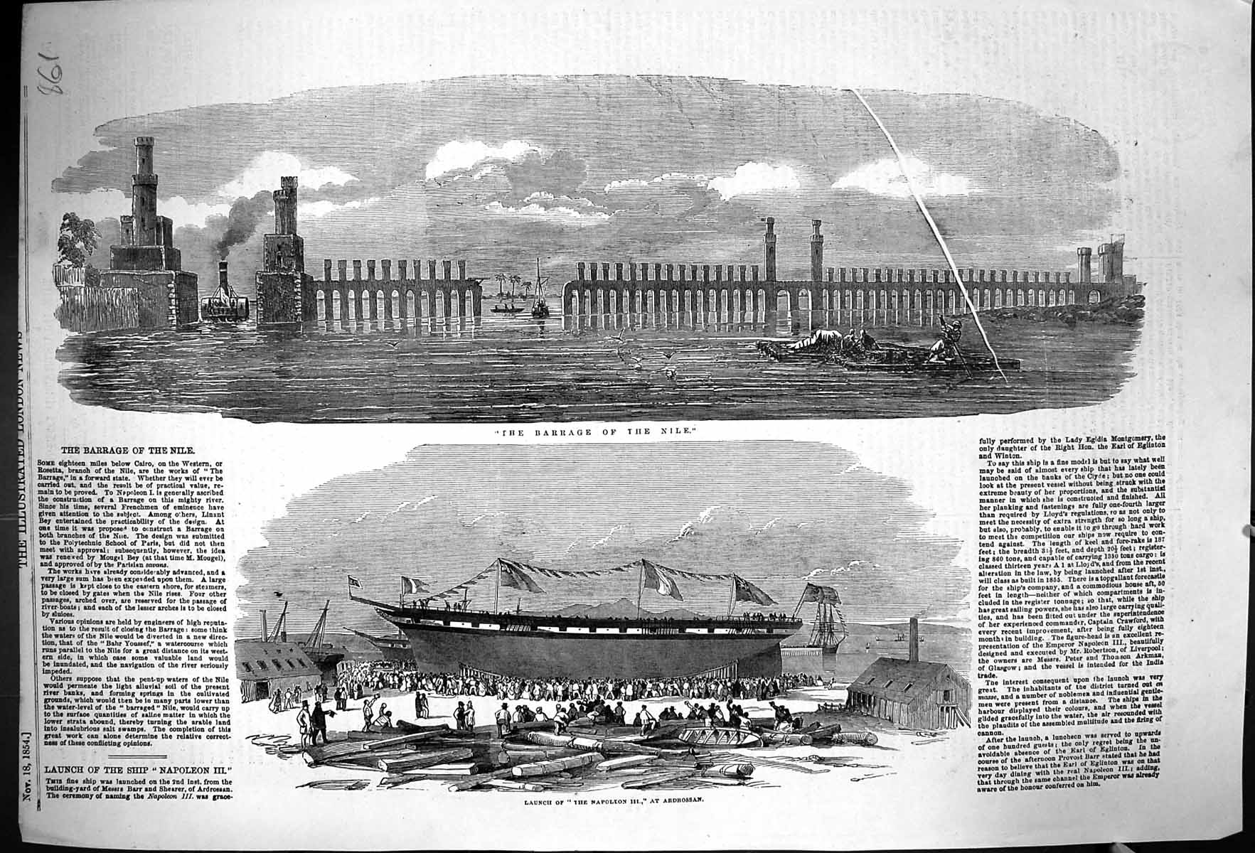Old 1854 Barrage River Nile Egypt Launch Ship Napoleon Iii Ardrossan Victorian