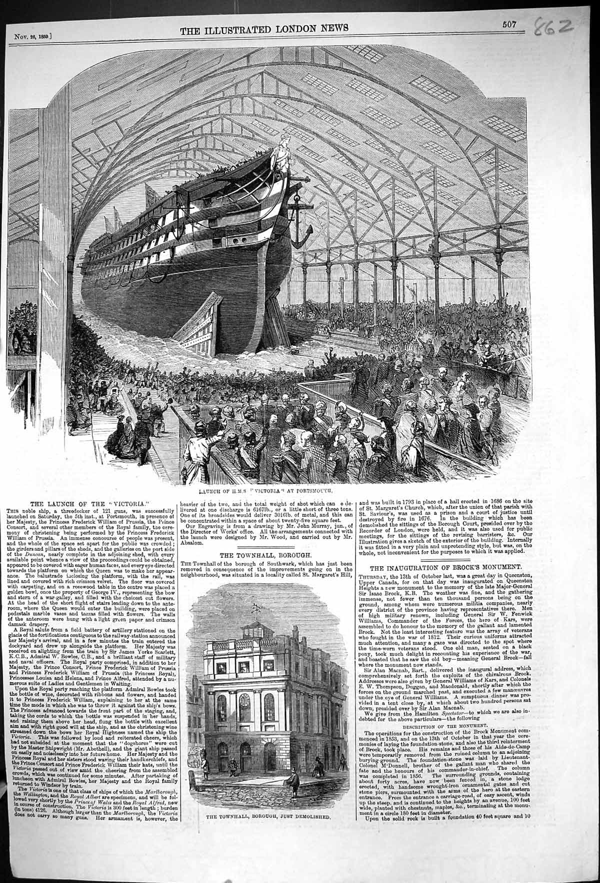 Old 1859 Launch H.M.S. Ship Victoria Portsmouth Townhall Borough Buil Victorian