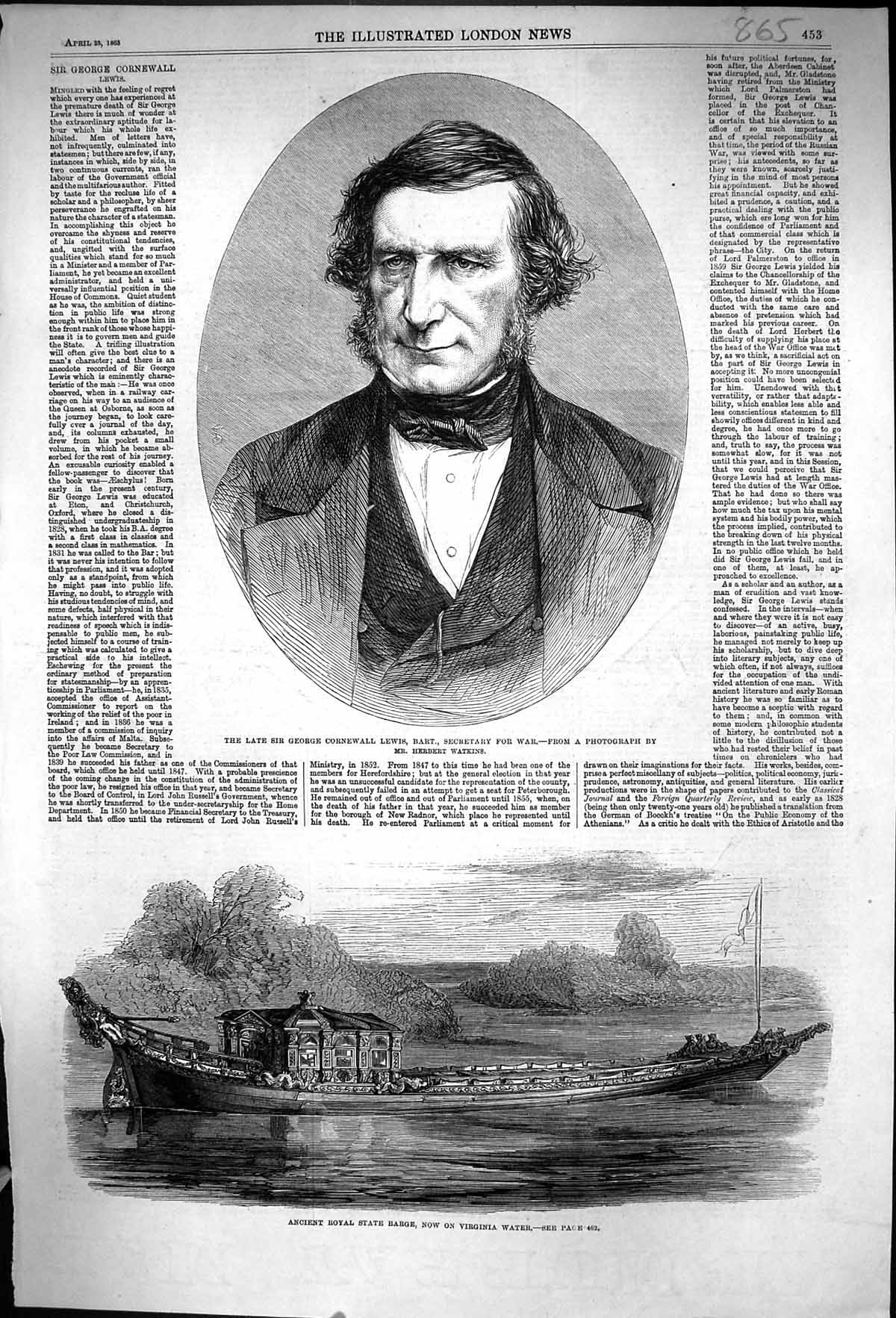 Old 1863 Ancient Royal State Barge Virginia George Cornewall Lewis Se Victorian