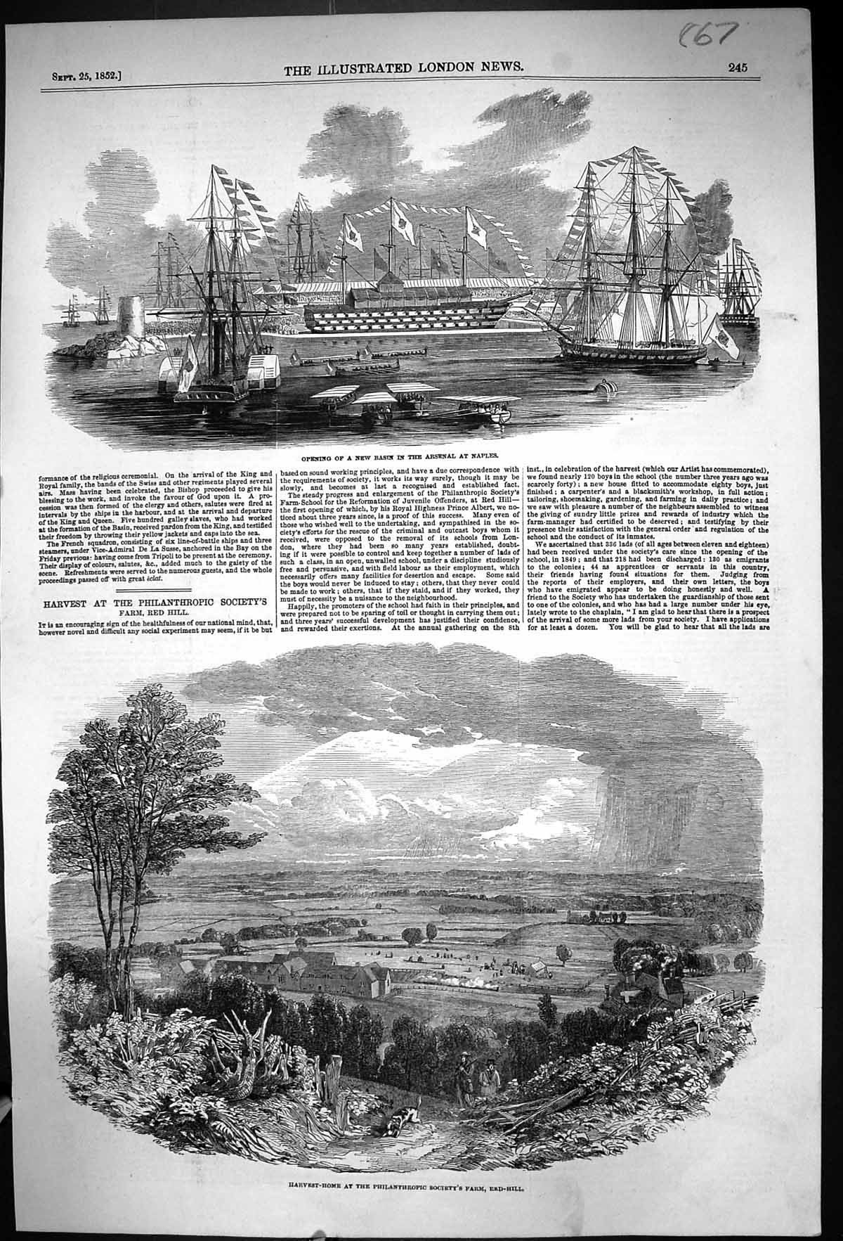 Old 1852 Opening Basin Arsenal Naples Ships Harvest Philanthropic Far Victorian
