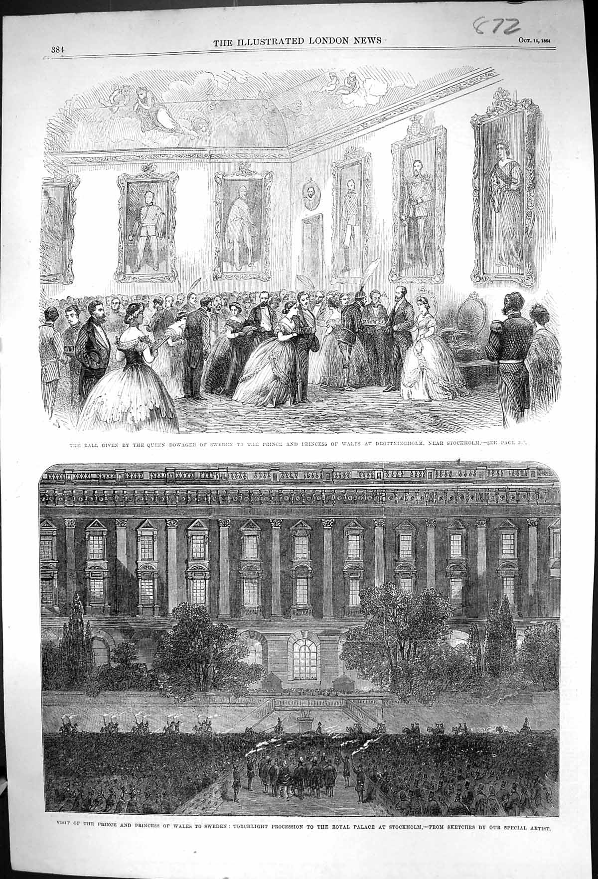 Old 1864 Ball Queen Dowager Sweden Prince Wales Drottningholm Palace Victorian