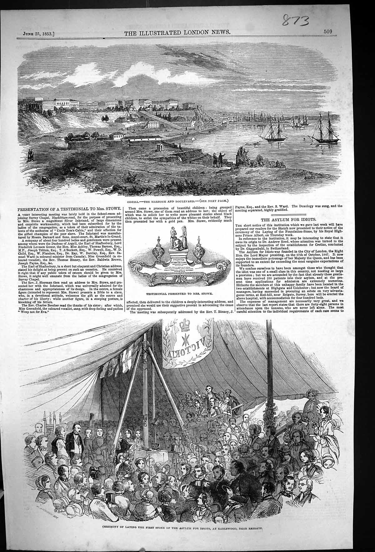 Old 1853 Odessa Harbour Boulevard Ceremony Stone Asylum Earlswood Rei Victorian