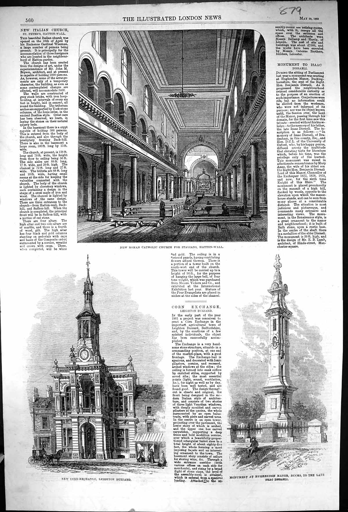 Old 1863 Roman Catholic Church Italians Hatton-Wall Corn Exchange Lei Victorian