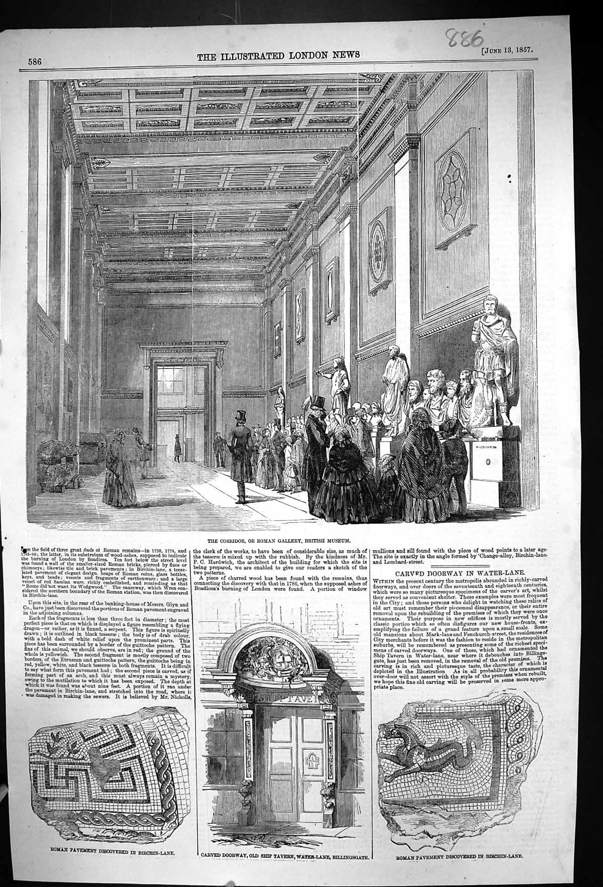 Old 1857 Corridor Roman Gallery British Museum Roman Pavement Doorway Victorian