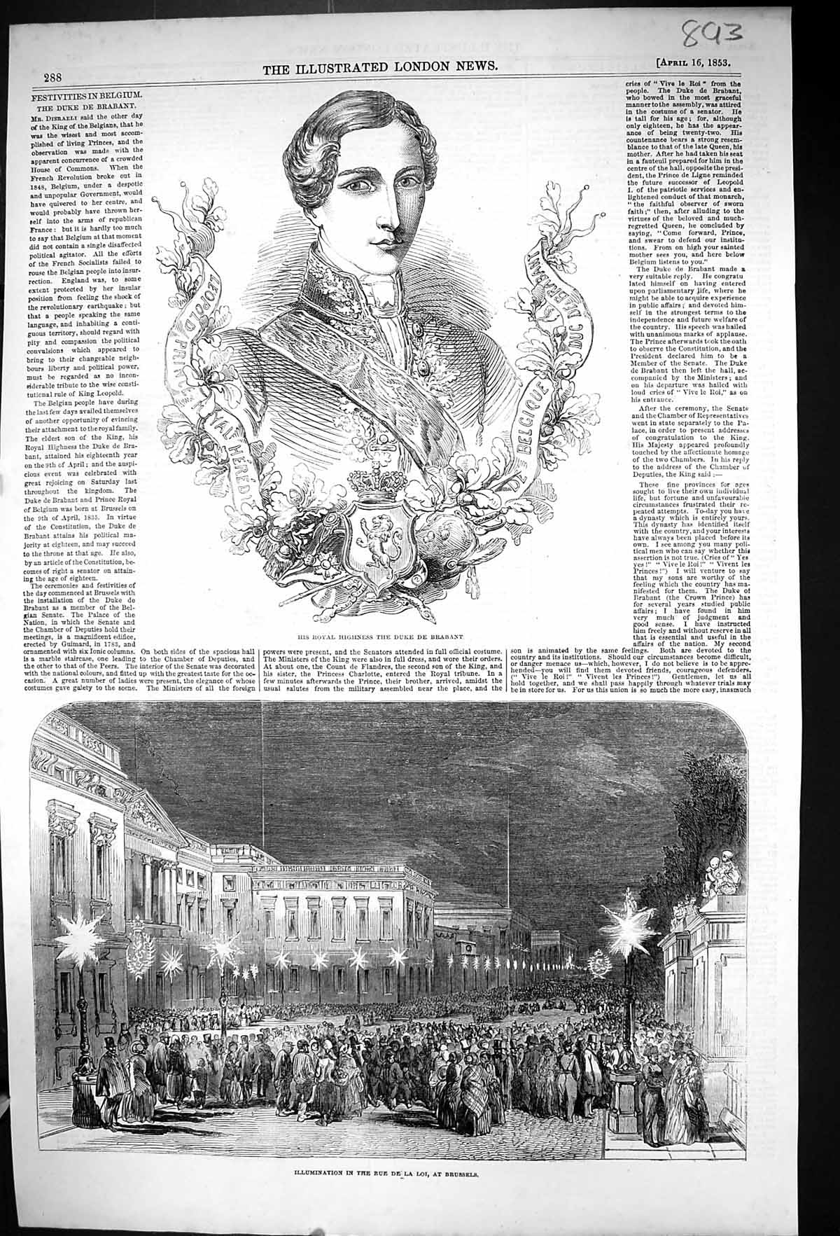 Old 1853 Royal Highness Duke Brabant Illumination Rue De La Loi Bruss Victorian