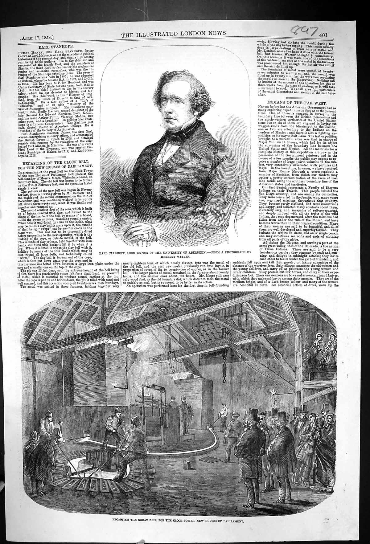 Old 1858 Earl Stanhope Lord Rector University Aberdeen Recasting Bell Victorian