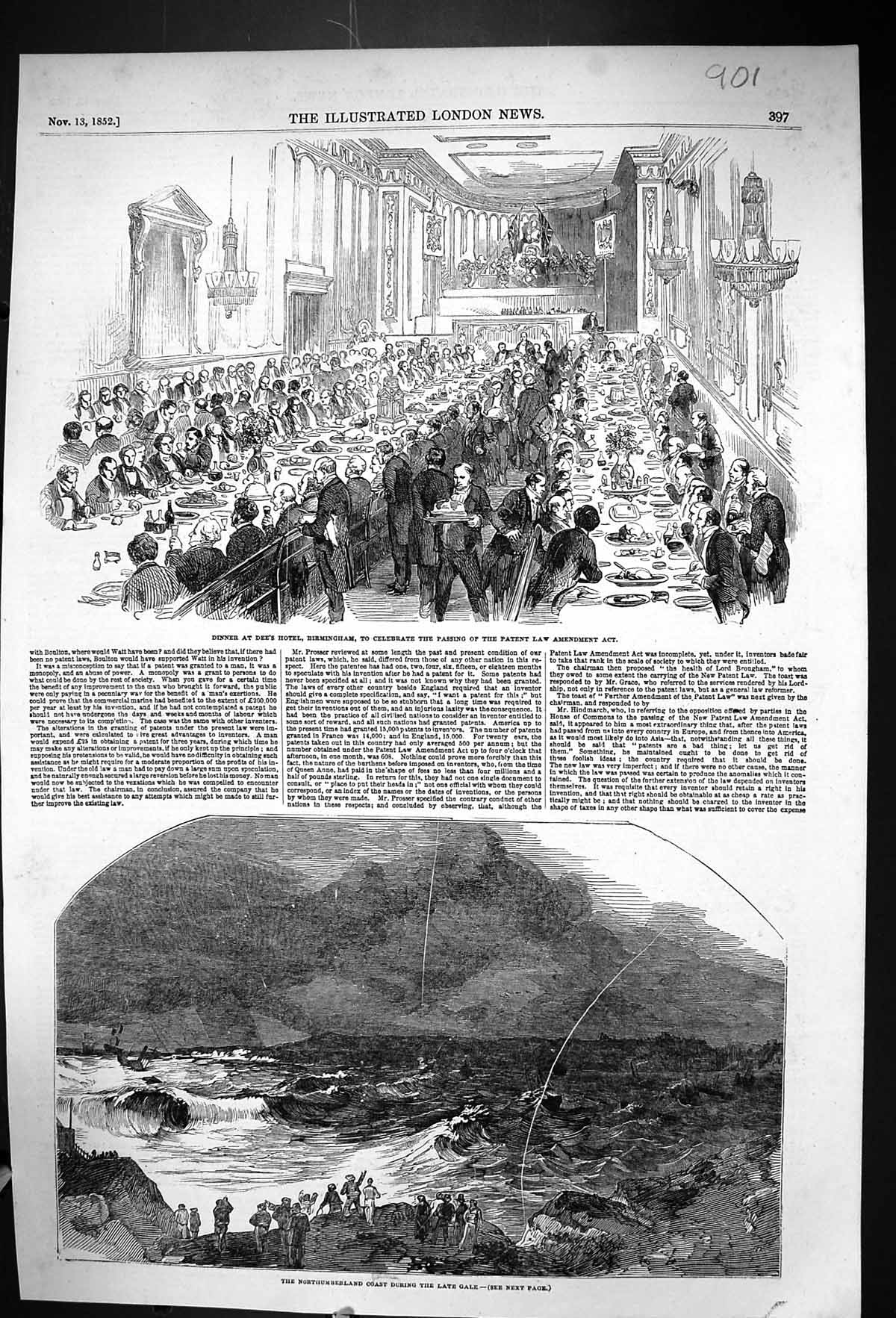 Old 1852 Dinner Dee'S Hotel Birmingham Law Amendment Act Northumberla Victorian