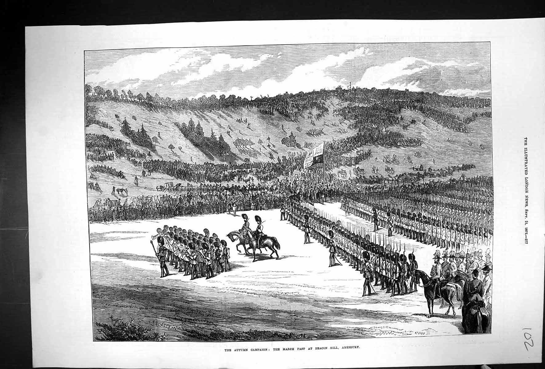 Antique Print 1872 Autumn Campaign Siers Marching Beacon Hill Amesbury Fine