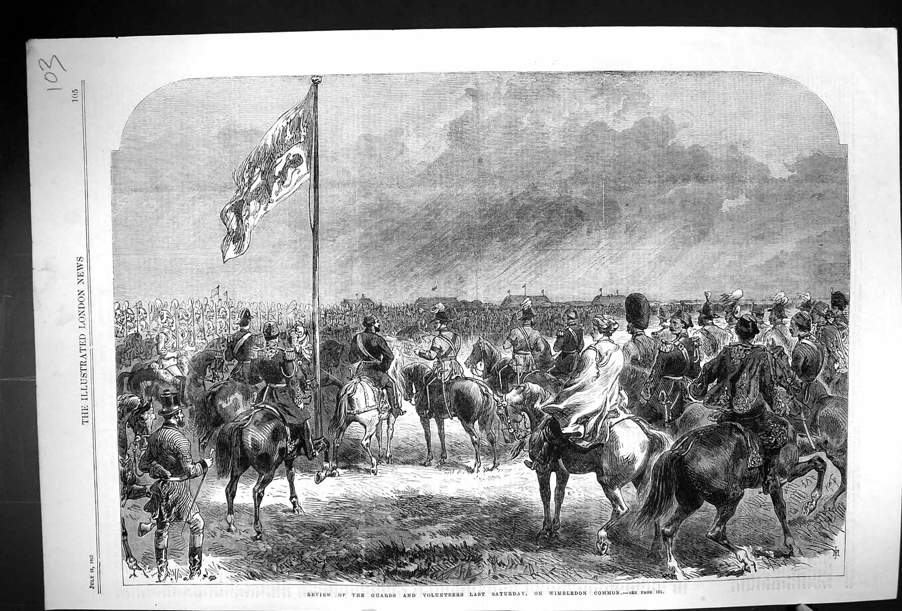 Old Print 1867 Review Guards Volunteers Siers War Wimbledon Common Londo 19th
