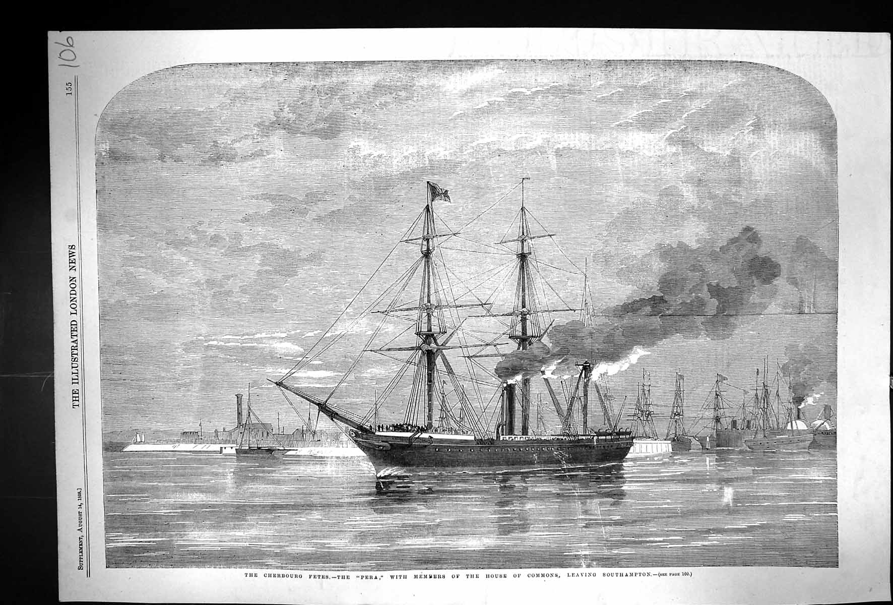 Old 1858 Cherbourg Fetes Pera Ship Members House Commons Southampton Victorian