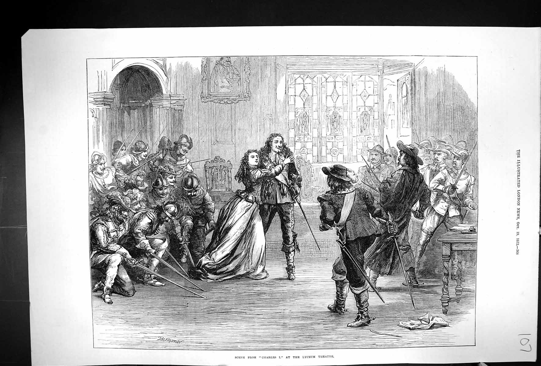 Antique Old Print 1872 Scene Charles I Lyceum Theatre London Actors Actress
