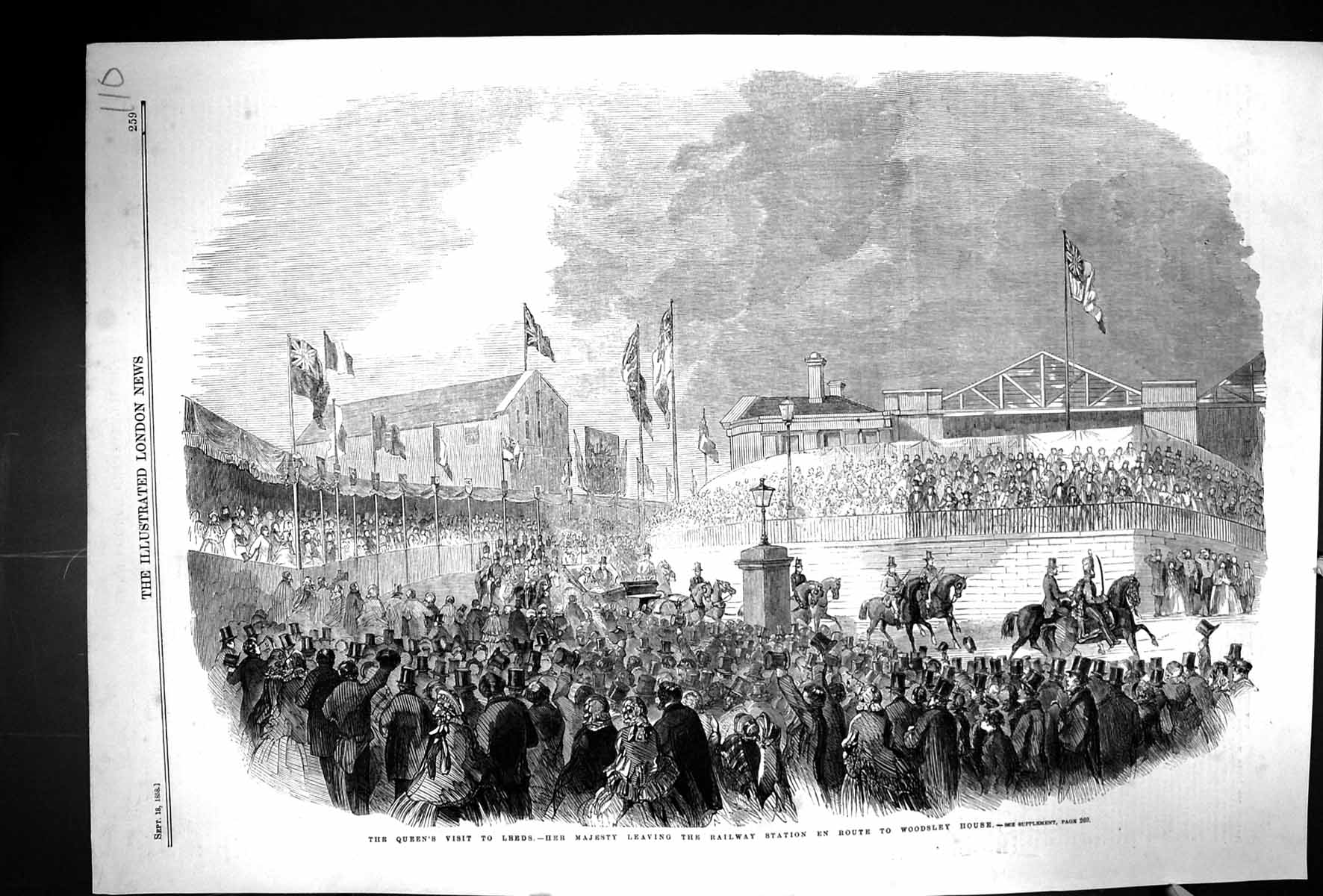 Old 1858 Queen England Leeds Railway Station Procession Woodsley Hous Victorian
