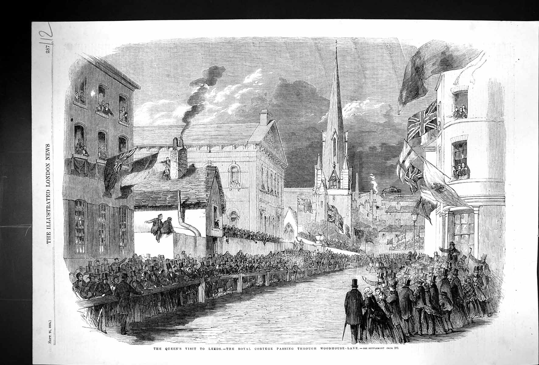 Antique Print 1858 Queen England Leeds Royal Cortege Passing Woodhouse Lane