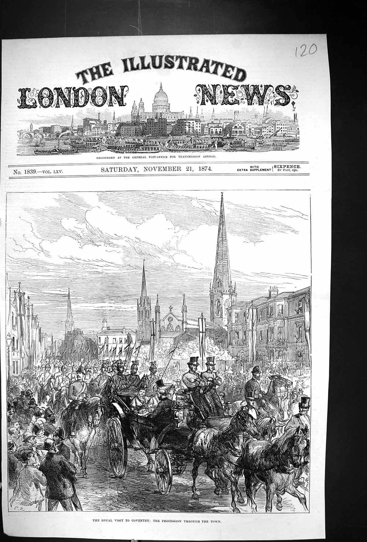 Original Old Antique Print 1874 Royal Visit Coventry Procession Horses Carriage