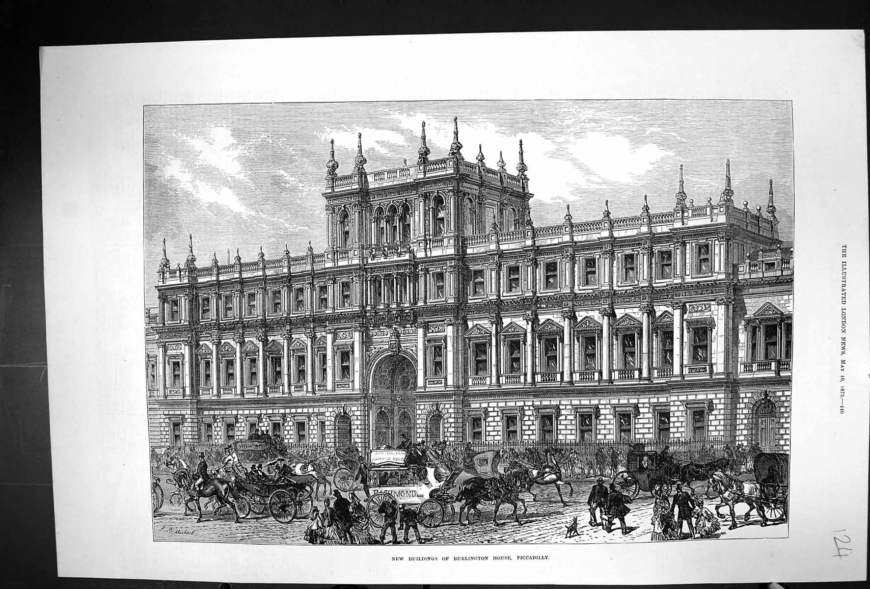 Old 1873 Exterior Buildings Burlington House Piccadilly London Fine A Victorian