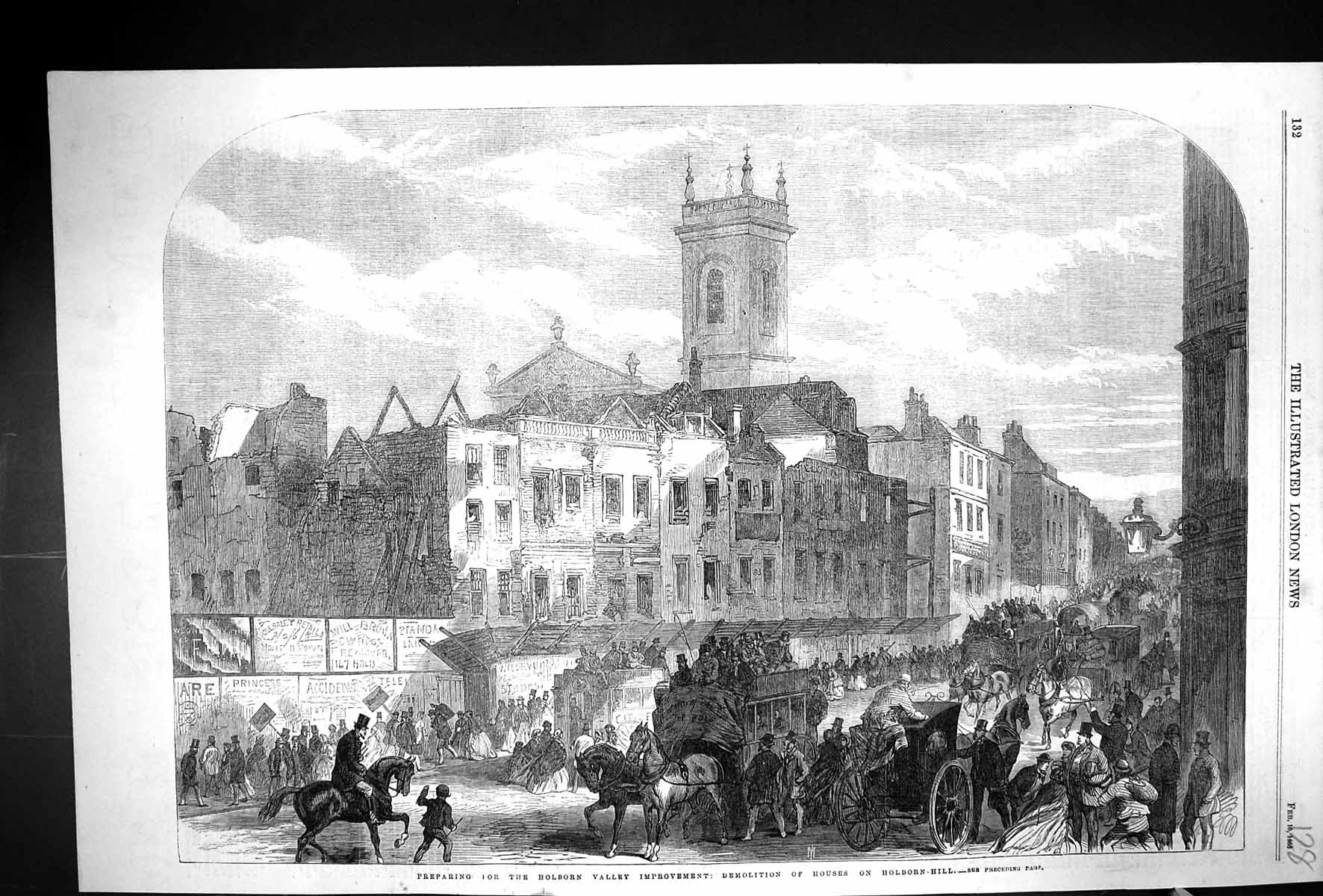 Antique Old Print 1866 Demolition Houses Holborn Valley Improvements London