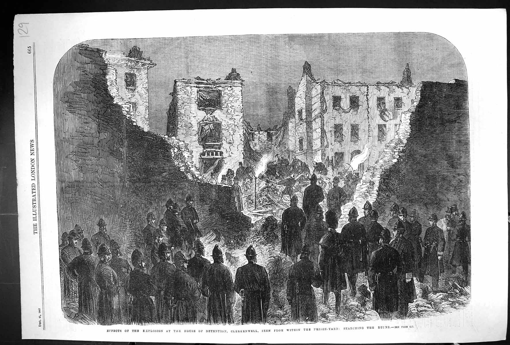 Antique Print 1867 Explosion House Detention Clerkenwell Prison Yard Police