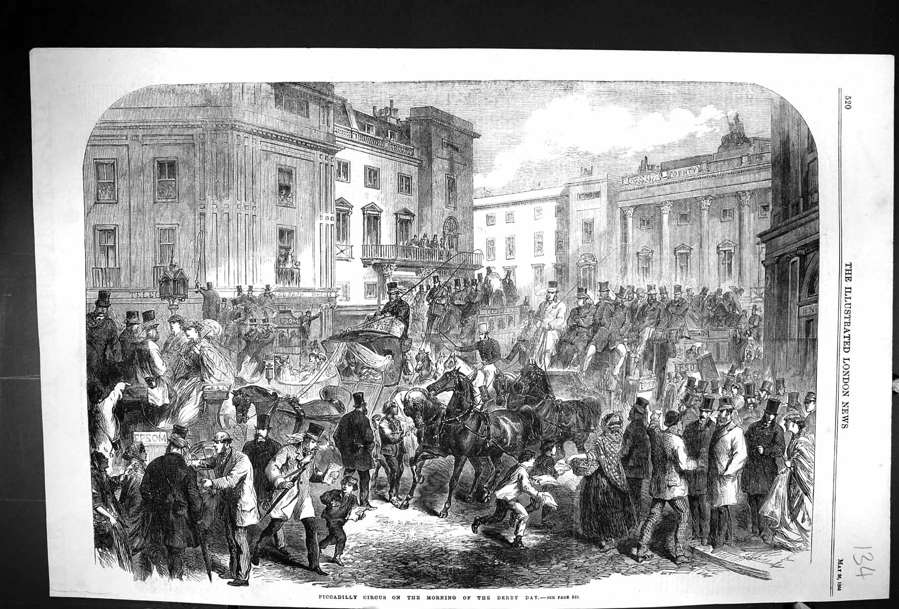 Antique Print 1866 Scene Piccadilly Circus Derby Day London Horses Carriage
