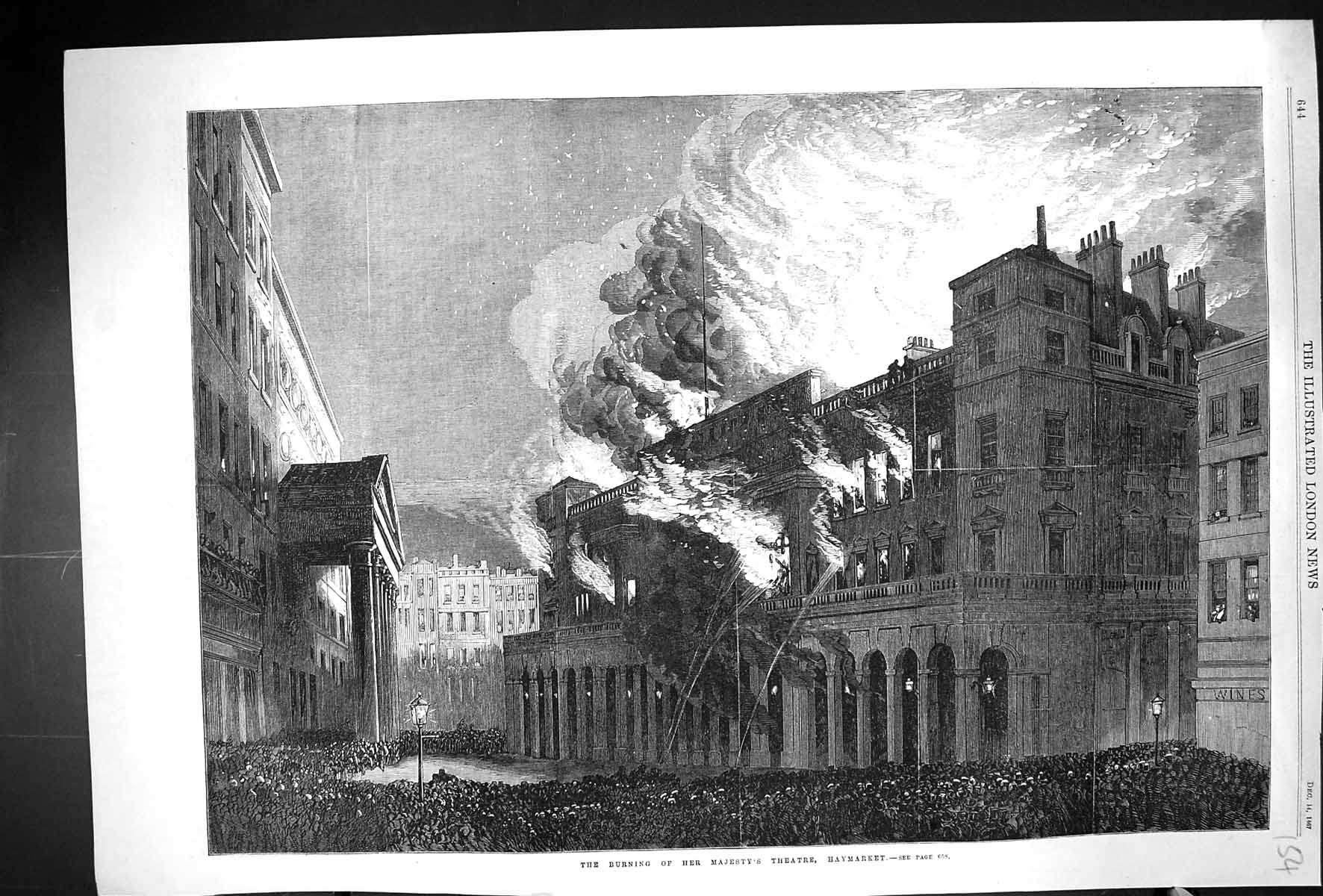 Antique Print 1867 Fire Burning Majesty'S Theatre Haymarket London Fine Art