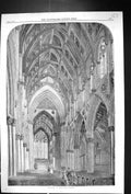 Original Old Antique Print 1858 Interior Doncaster Church Architecture 19th