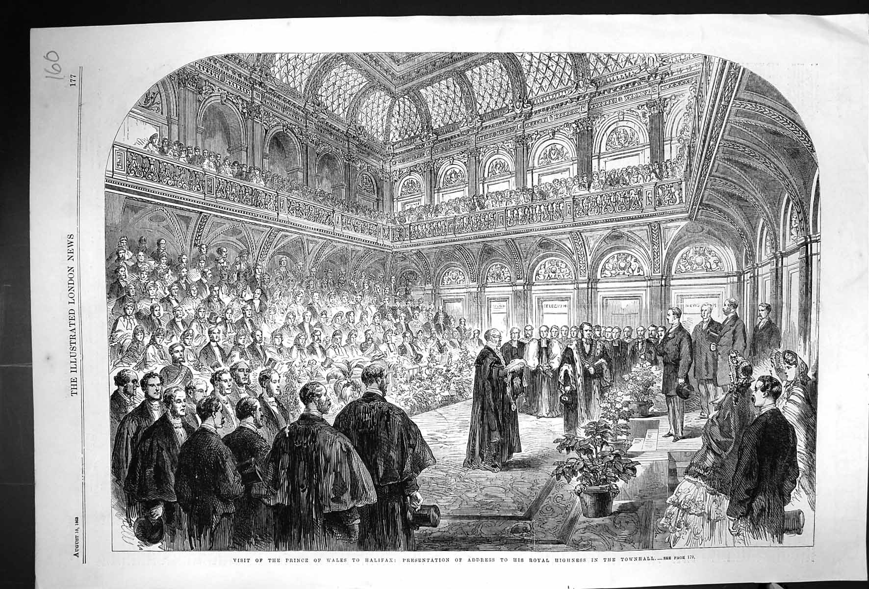 Antique Print 1863 Visit Prince Wales Halifax Presentation Address Townhall