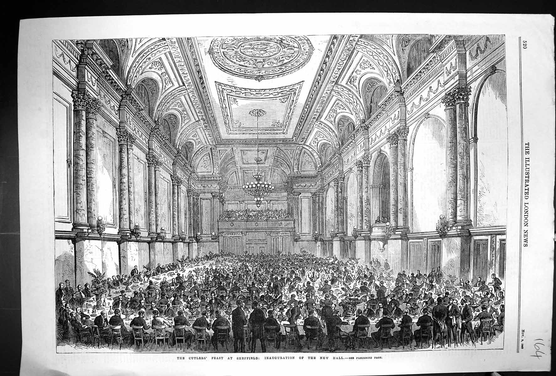 Old 1867 Scene Cutlers Feast Sheffield Inauguration Hall Banquet Dinn Victorian