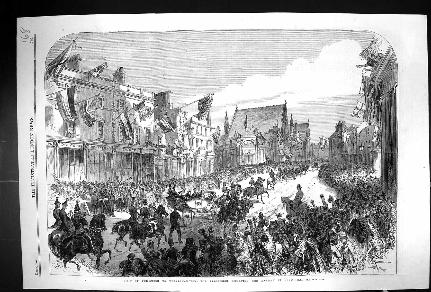 Antique Print 1866 Visit Queen Wolverhampton Procession Escorting Snow-Hill