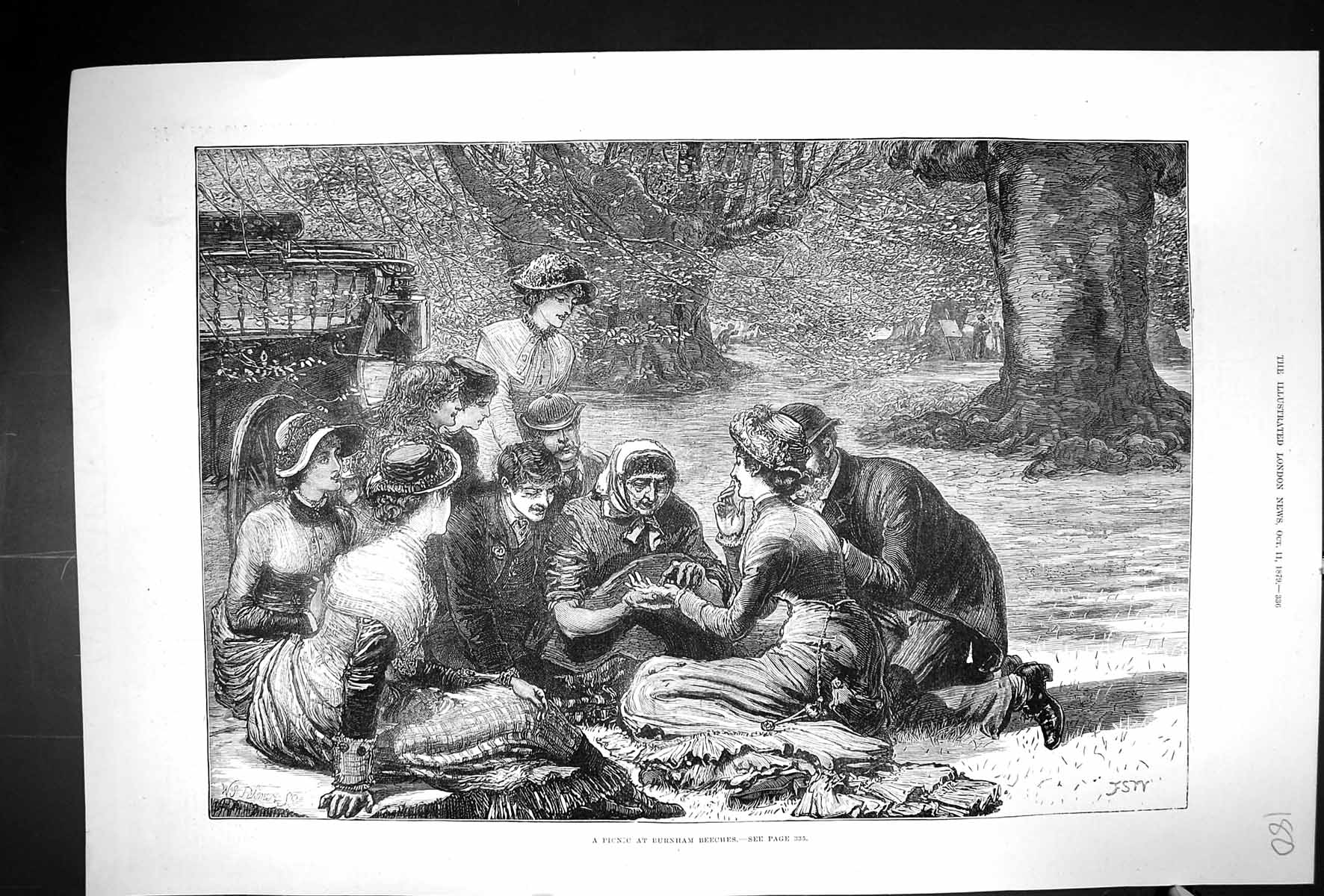Old Antique Print 1879 Picnic Scene Burnham Beeches Countryside Fine Art 19th