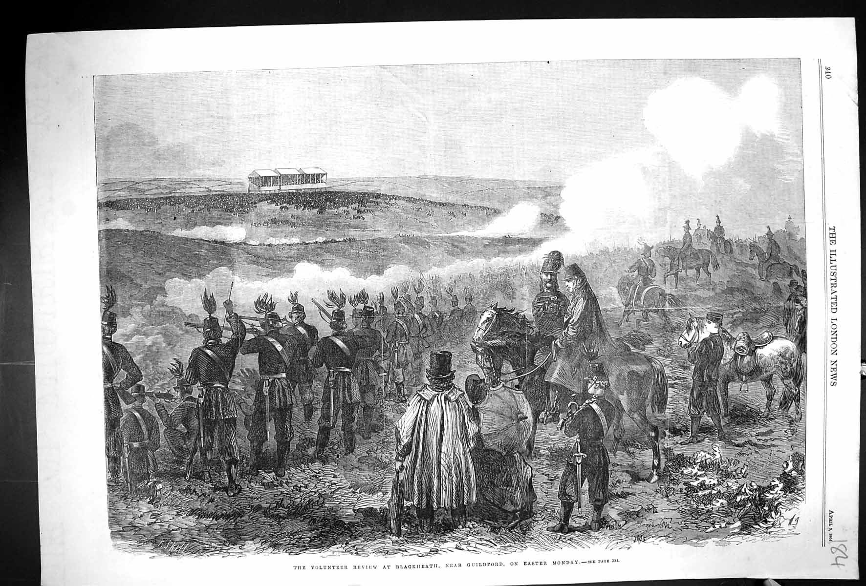 Old Print 1864 Volunteer Review Blackheath Guildford Easter Monday Siers 19th