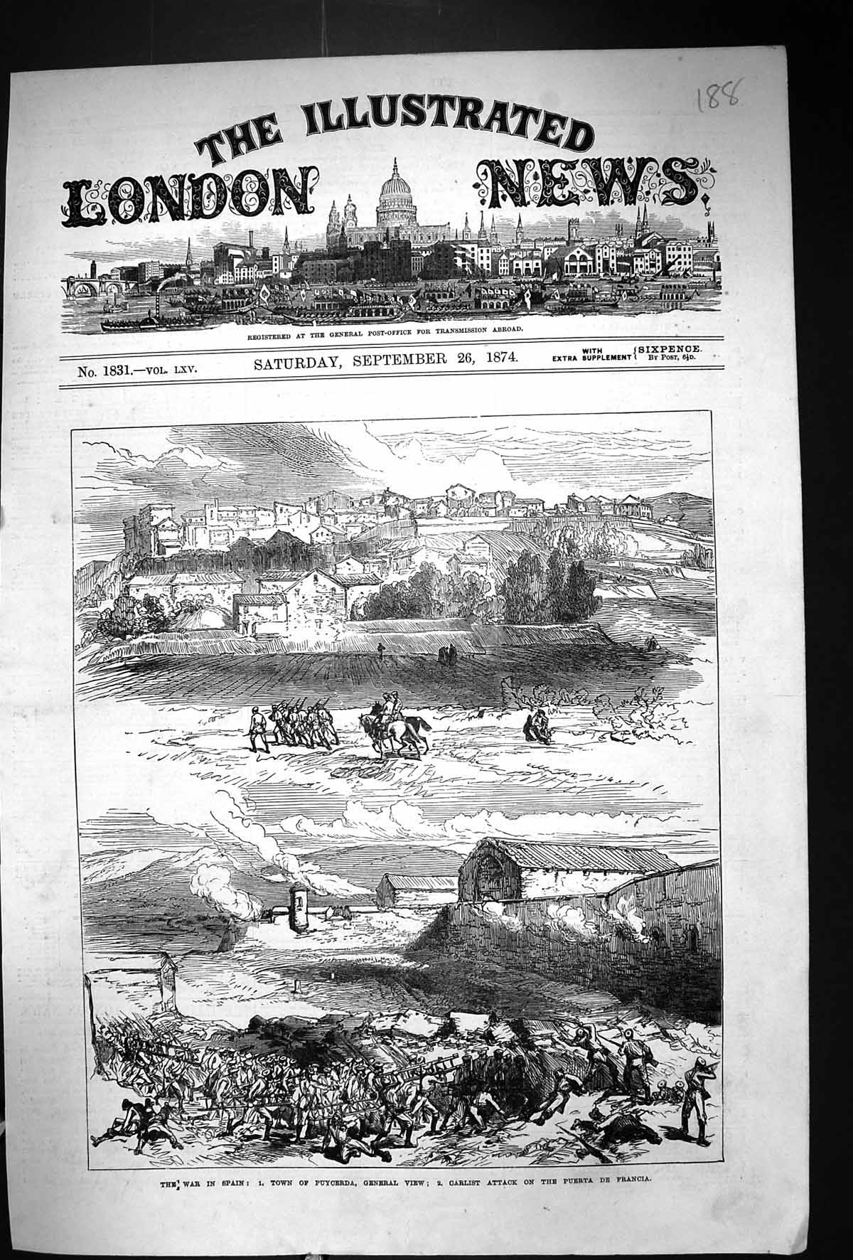 Old 1874 War Spain Town Puycerda Carlists Attack Puerta De Francia So Victorian