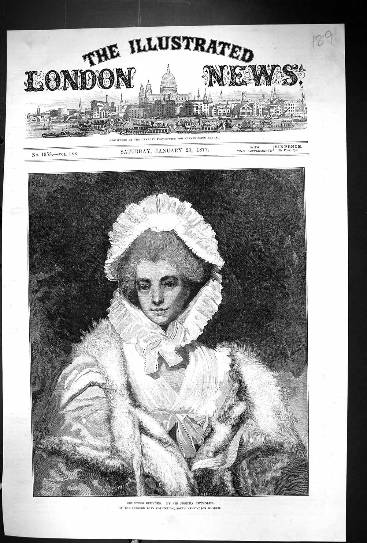 Original Old Antique Print 1877 Countess Spencer Joshua Reyns Kensington Museum