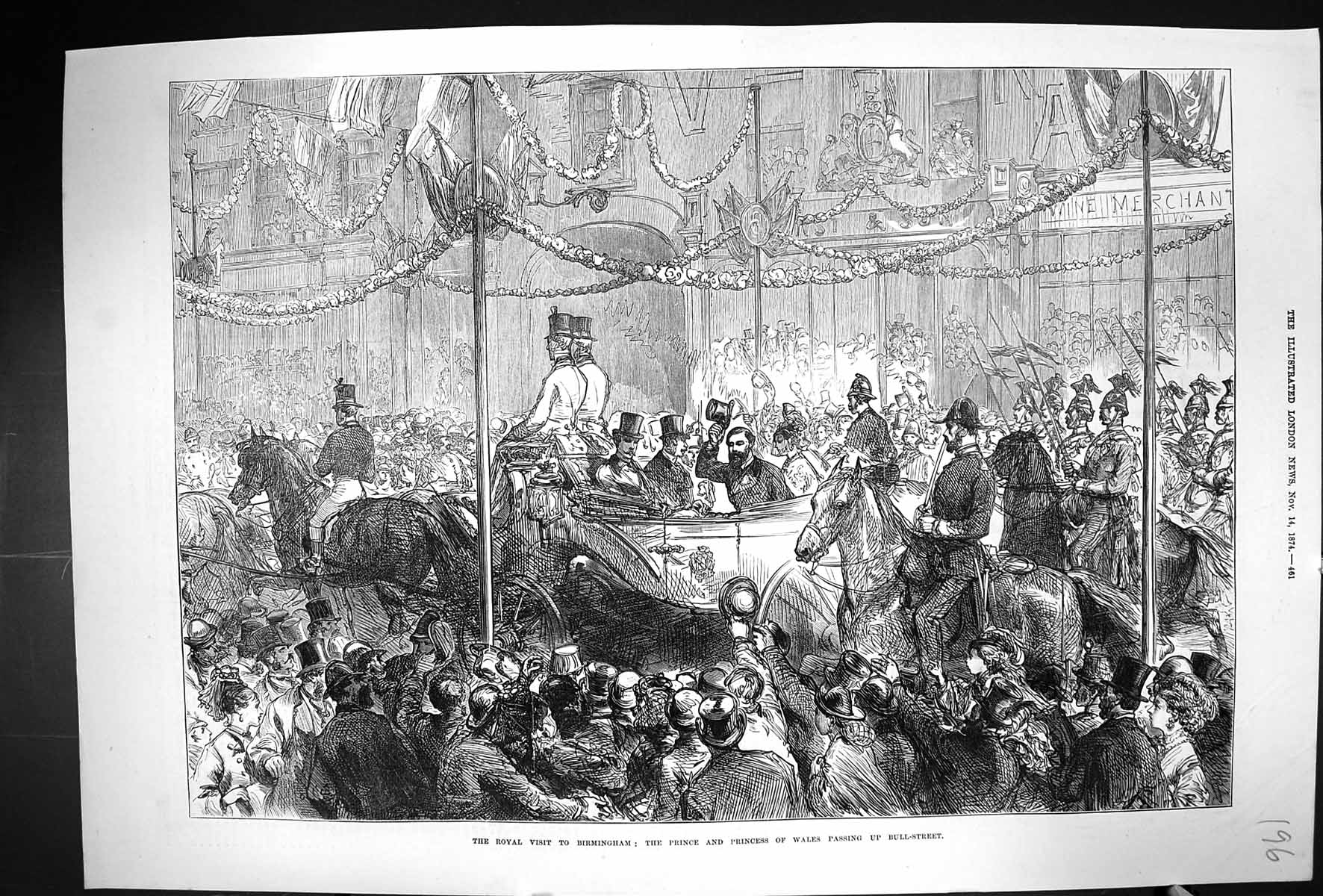 Old 1874 Royal Visit Birmingham Prince Princess Wales Passing Bull-St Victorian