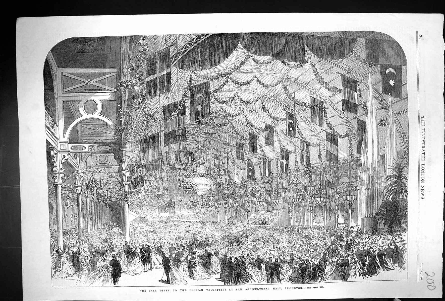 Old 1867 Ball Belgian Volunteers Agricultural Hall Islington England Victorian