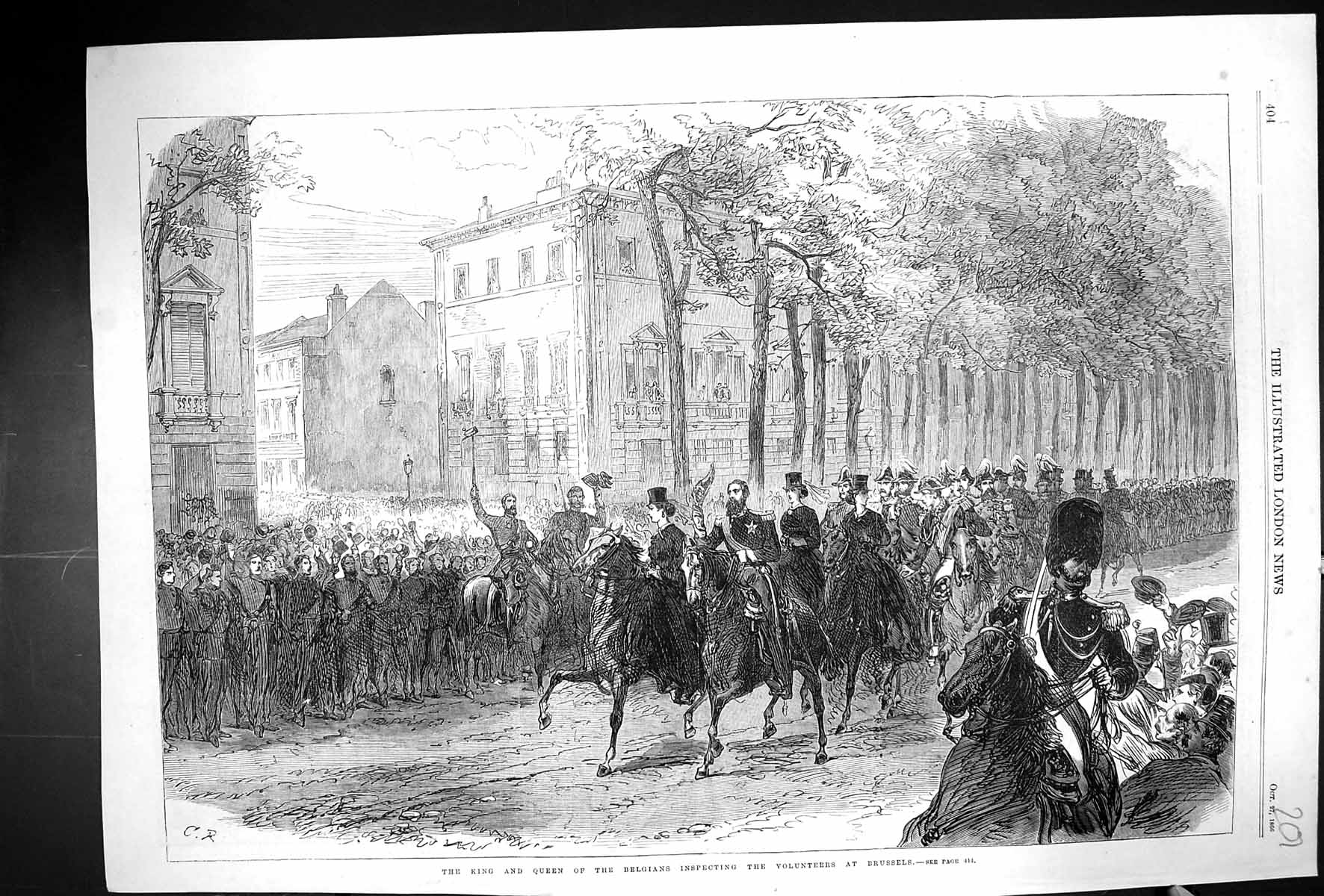 Antique Print 1866 King Queen Belgians Inspecting Volunteers Brussels Siers