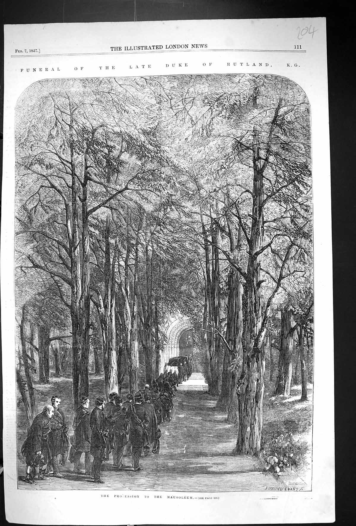 Old Print 1857 Funeral Duke Rutland Procession Coffin Mausoleum Fine Art 19th