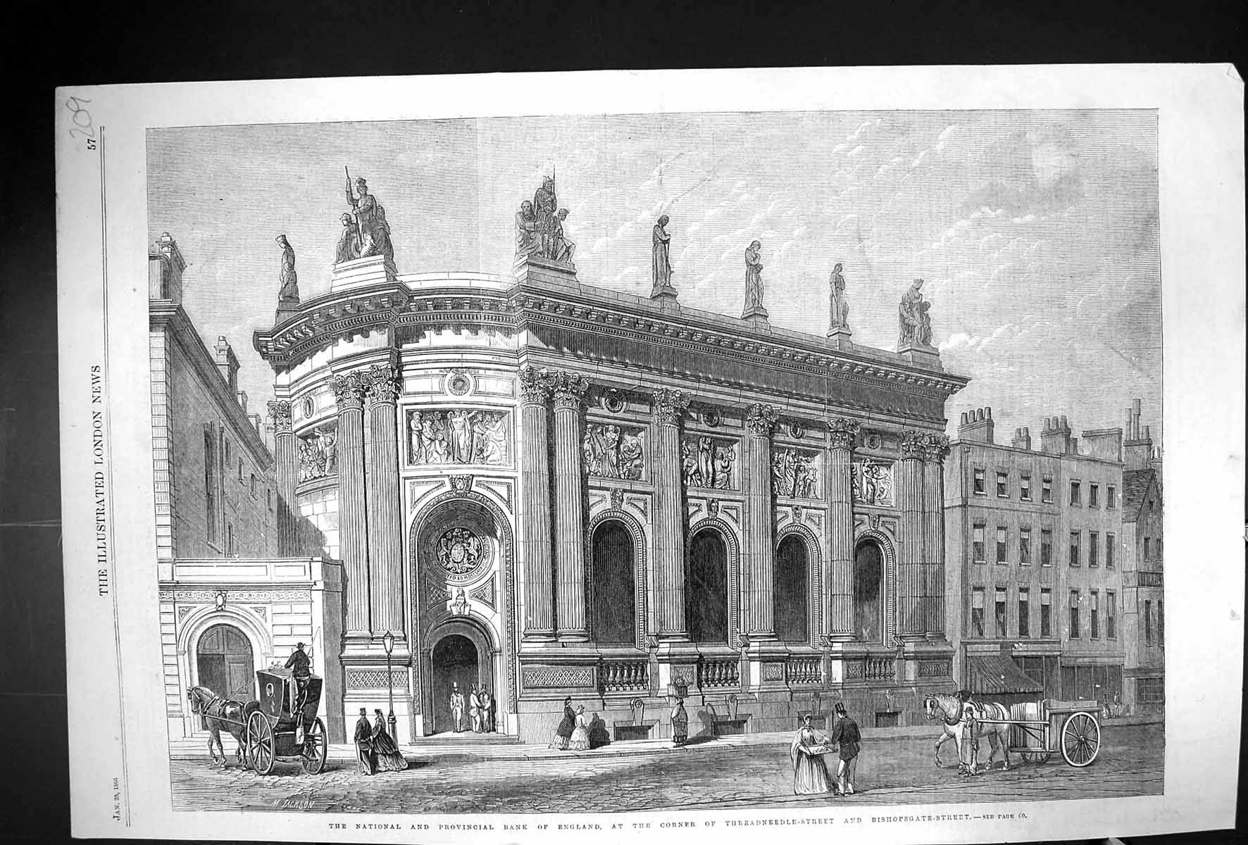 Old 1866 National Provincial Bank England Threadneedle Bishopsgate St Victorian