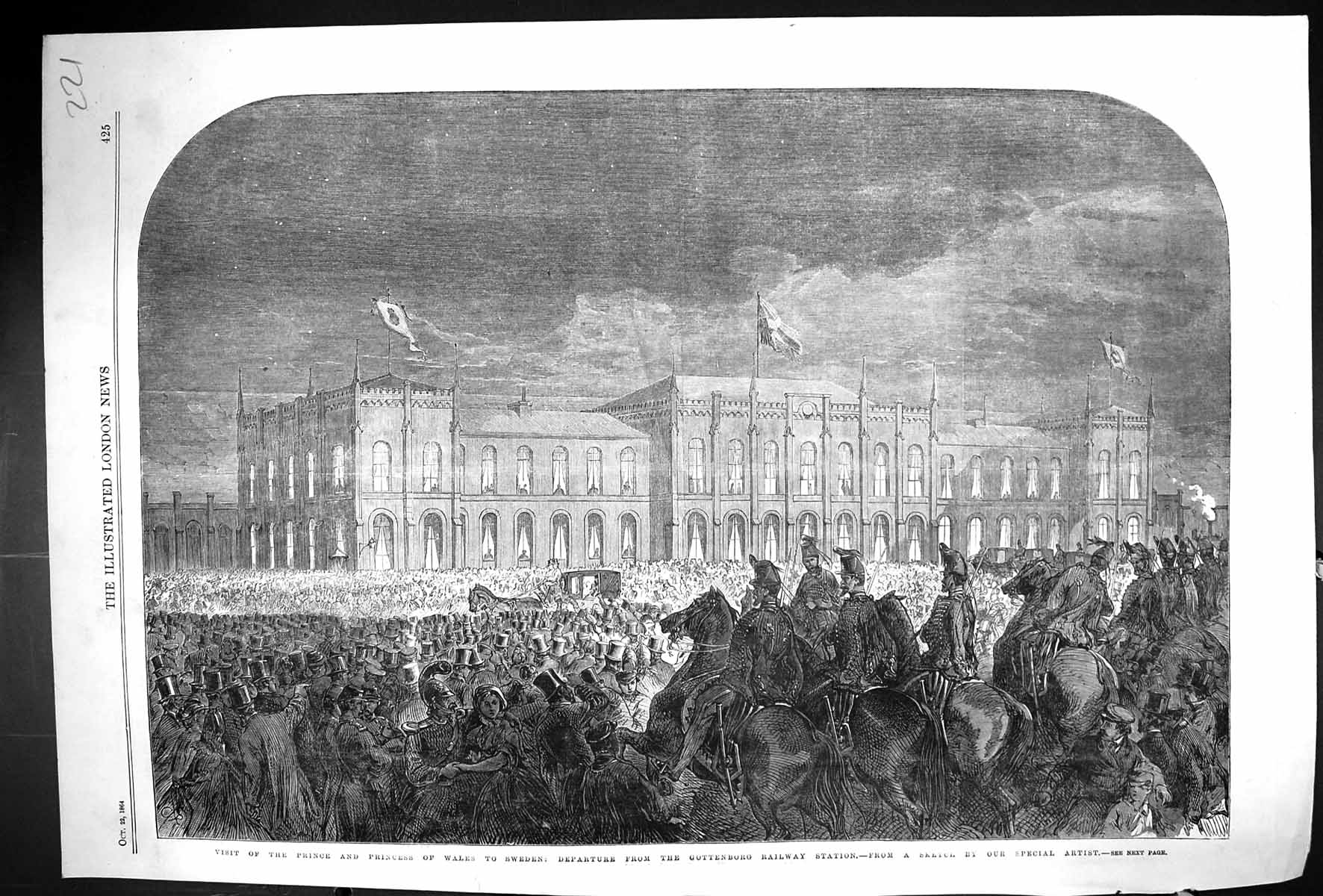 Antique Print 1864 Prince Wales Sweden Departure Gottenborg Railway Station