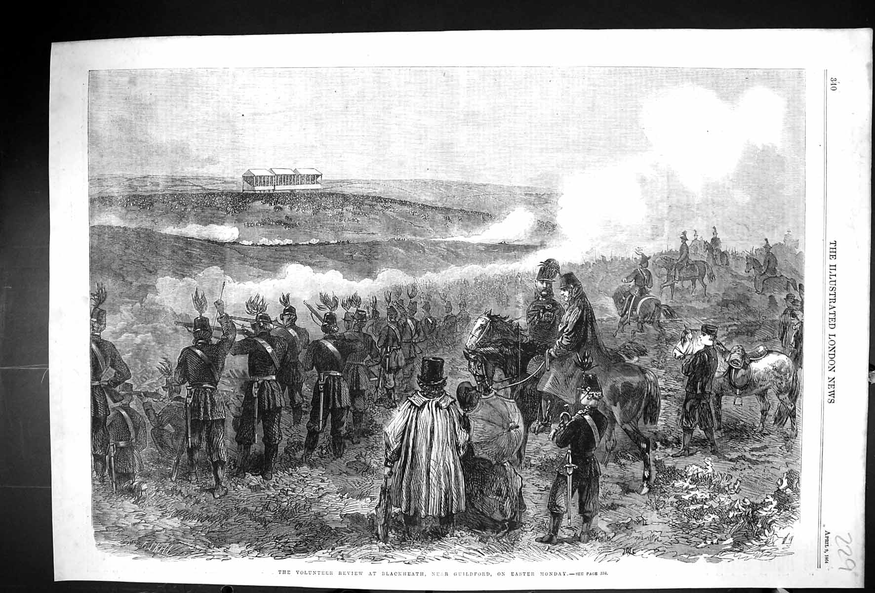 Antique Print 1864 Volunteer Review Blackheth Guildford Easter Monday Siers