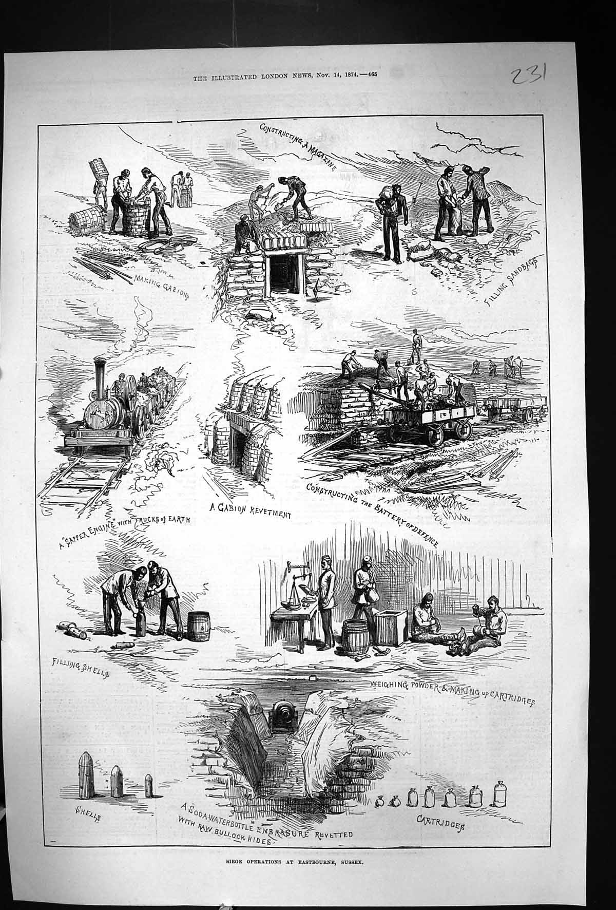 Old 1874 Siege Operations Eastbourne Sussex Sapper Engine Train Batte Victorian