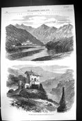Antique Print 1866 War Bhootan Punakha Burnt Palace Rajah Saleeka Mountains