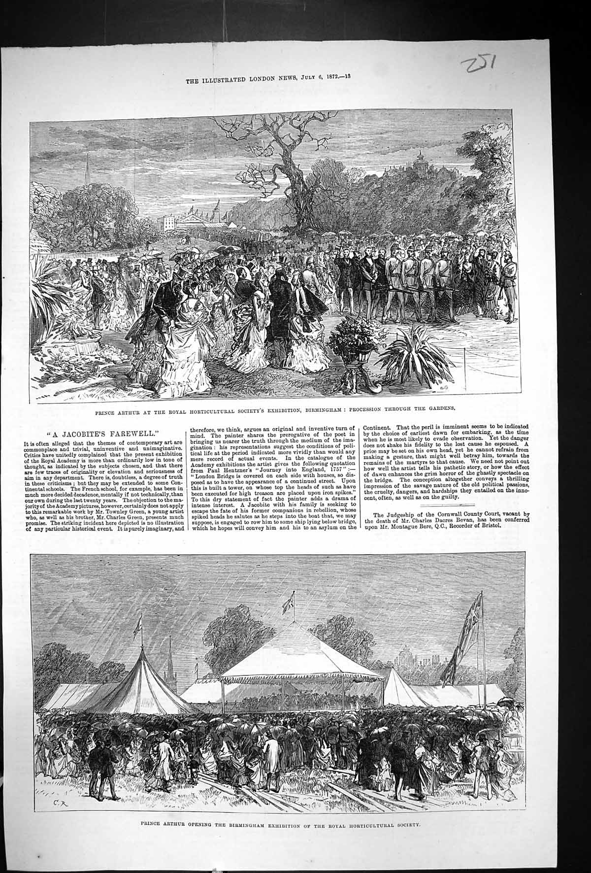 Old 1872 Prince Arthur Royal Horticultural Society Birmingham Exhibit Victorian