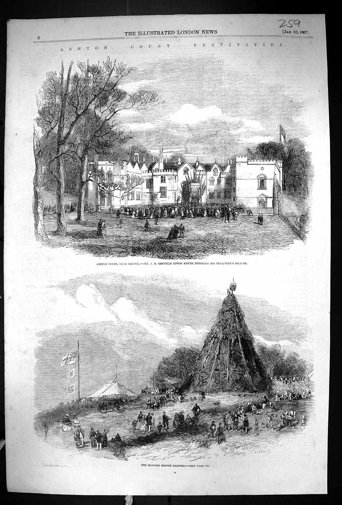 Old 1857 Ashton Court Festivities Bristol Greville Upton Smith Bonfir Victorian