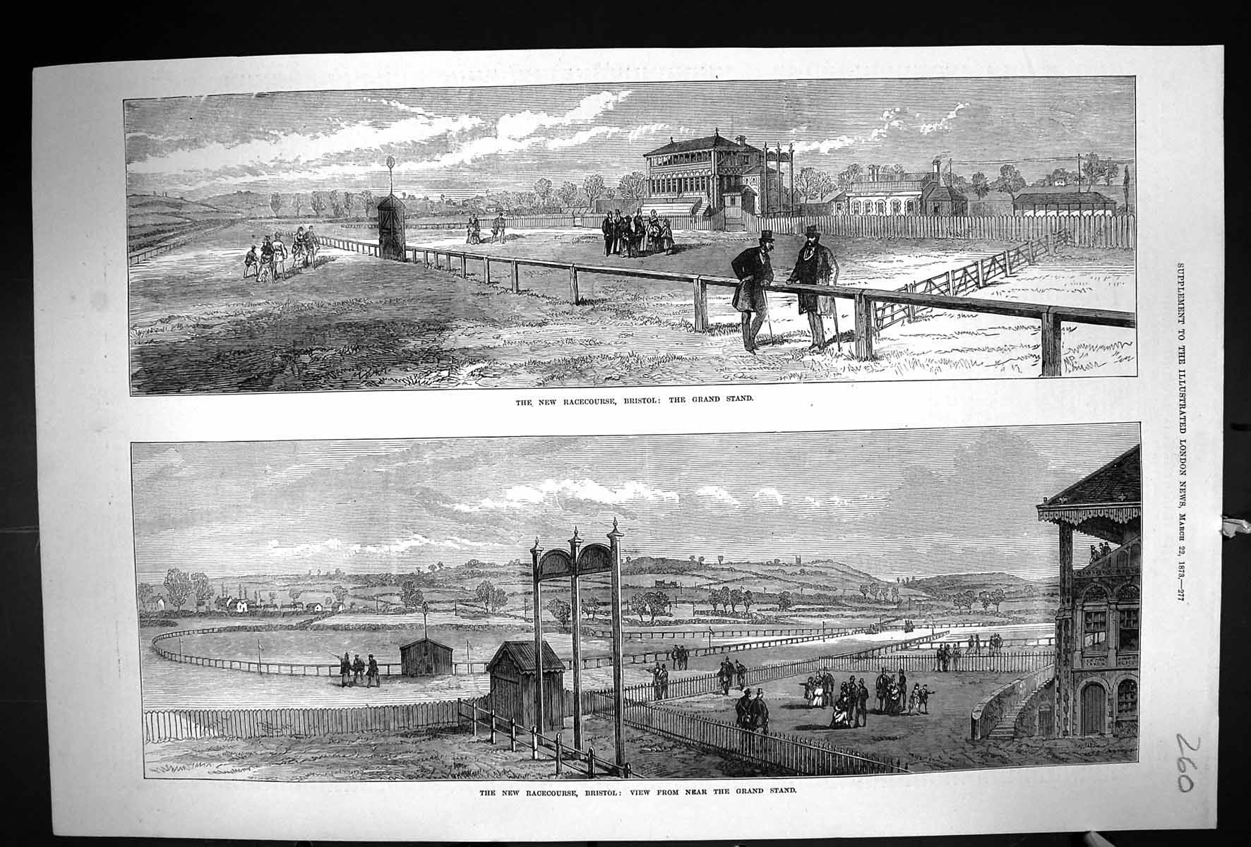Original Old Antique Print 1873 Horse Racecourse Bristol Grand Stand Sport 19th