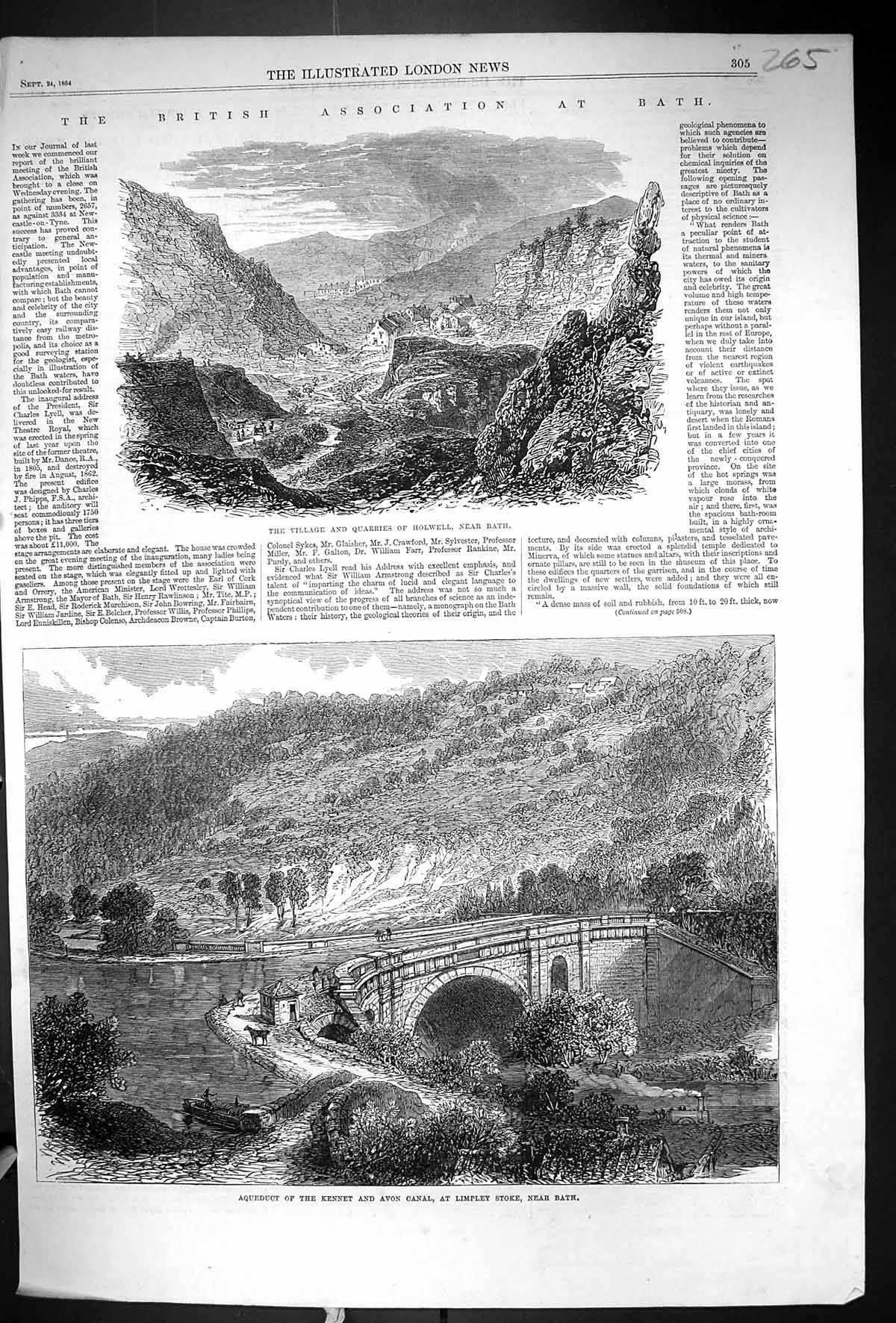 Old 1864 View Village Quarries Holwell Bath Aqueduct Kennet Avon Cana Victorian