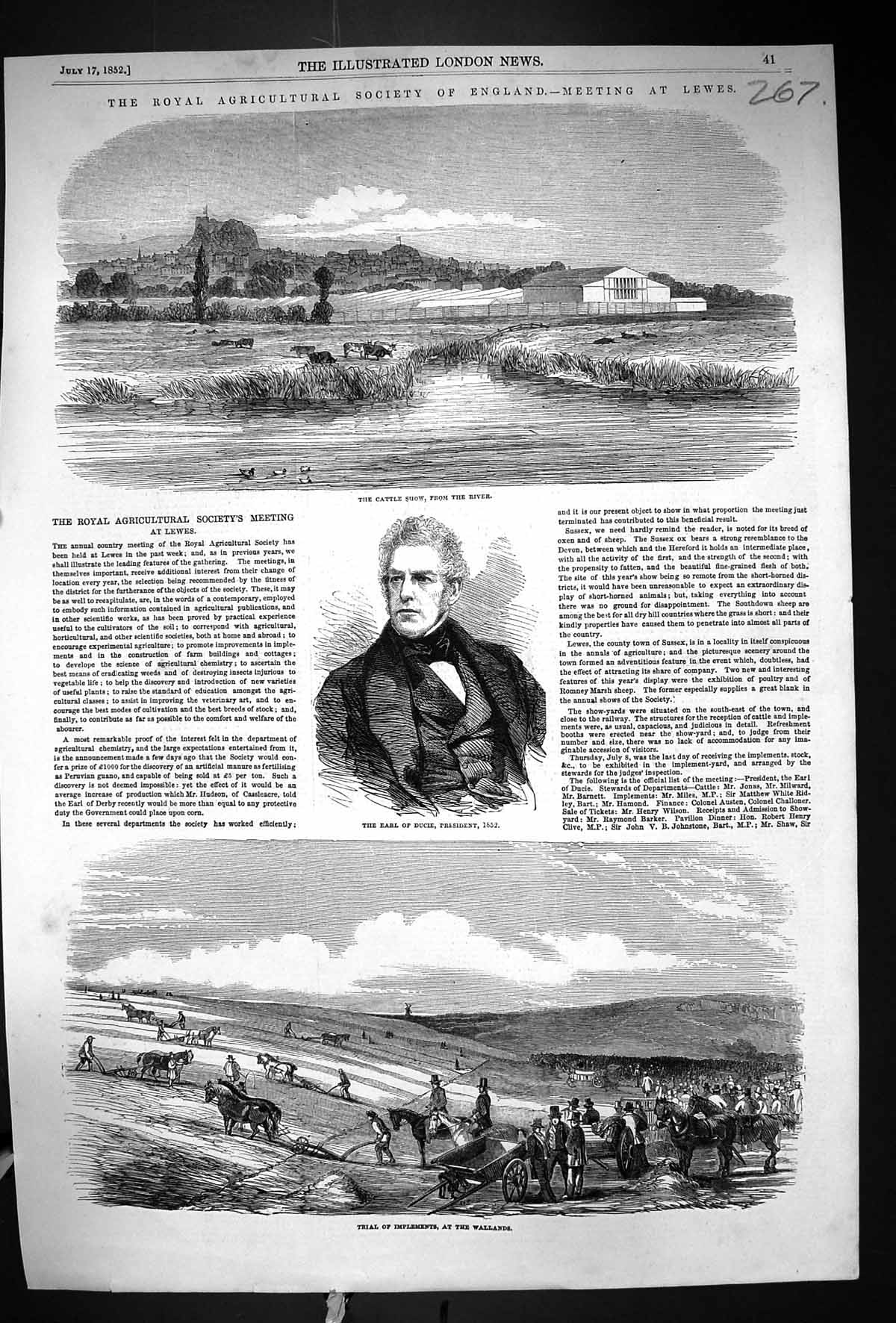 Old 1852 Earl Ducie Cattle Show Trial Implements Wallands Agricultura Victorian