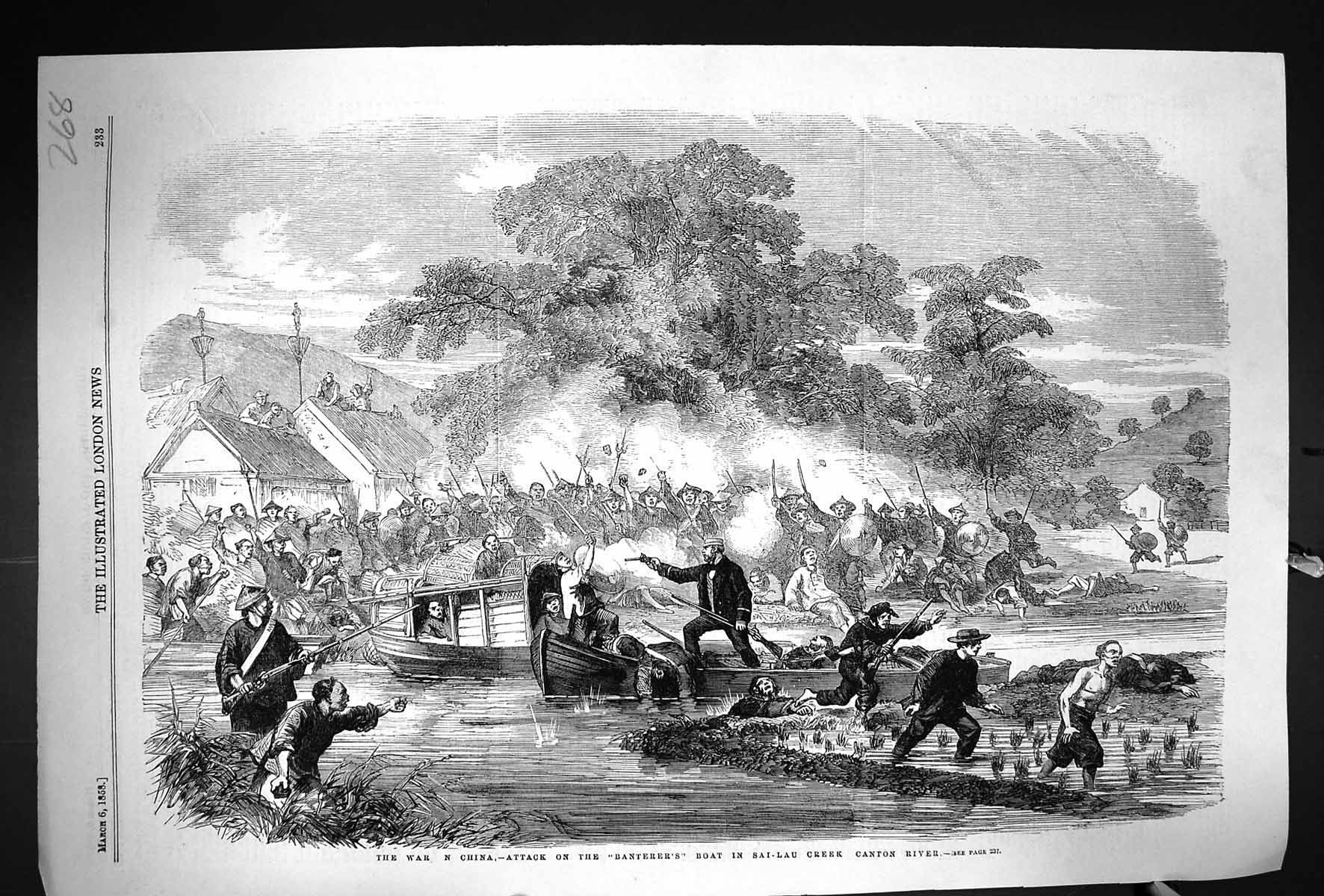Old 1858 War China Attack Banterer'S Boat Sai-Lau Creek Canton River Victorian