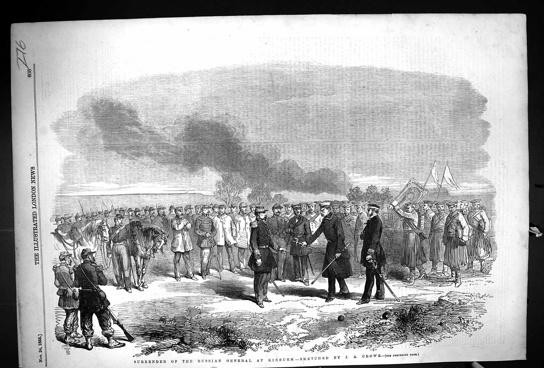 Antique Print 1855 War Scene Surrender Russian General Kinburn Siers Crowe 19th