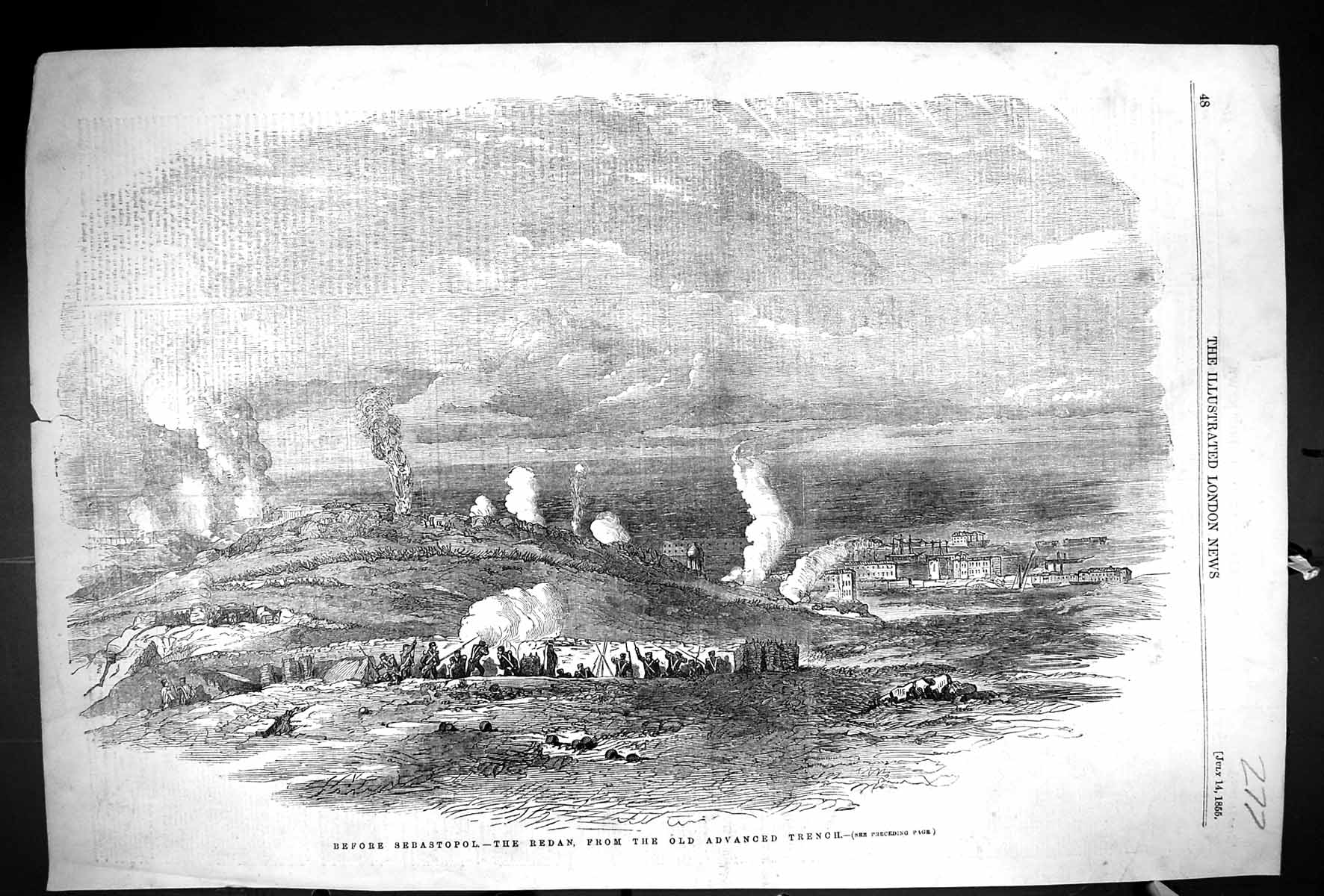 Old Antique Print 1855 War Scene Sebastopol Redan Advanced Trench Siers 19th