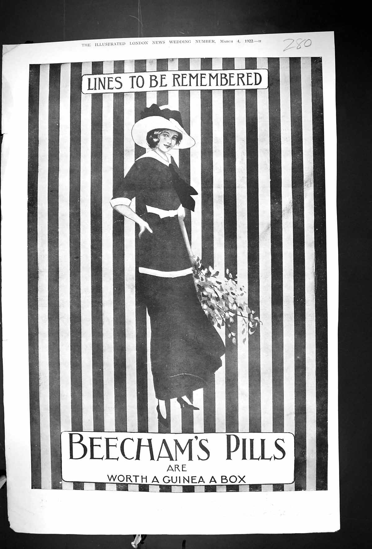 Old Vintage Print 1922 Advertisement Beechams Pills Lady Flowers Medicine 20th